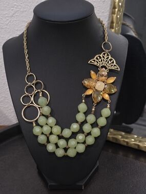 Lydell NYC Asymmetrical Floral Statement Necklace – 21" Gold Tone | Boho Chic